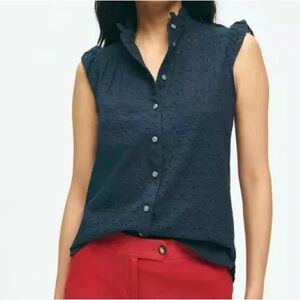 NWT Brooks Brothers Eyelet Flutter Sleeve Blouse, sz 12